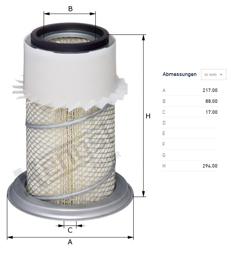 Filtr vzduchu ZETOR série 2000/ 3000/ 4000/ 6000/ 7000/ Proxima/ Proxima Plus, JCB 2CX/3CX