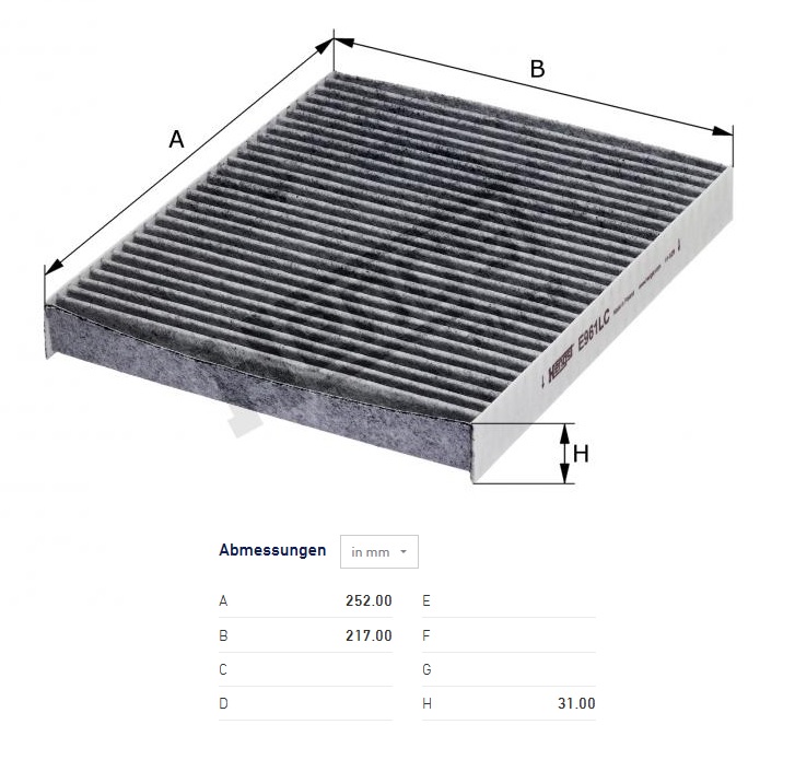 Filtr vzduchu kabiny s aktivním uhhlím ŠKODA Fabia I/II, Roomster, Rapid, VW PoloIV/V
