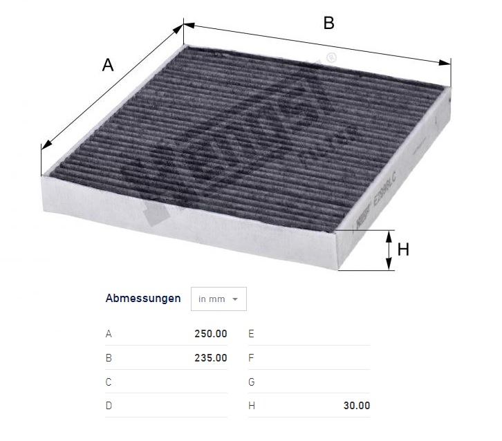 Filtr vzduchu kabiny s aktivním uhlím MAN TGE od 2017, ŠKODA Octavia III,, VW Crafter