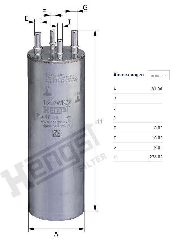 Filtr paliva VW California T5 2.0 TDI 09.2009 - 08.2015; Touareg; T5 2.0 TDI od 09.2009