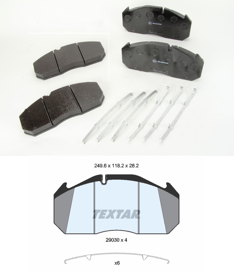 Deska brzdová 29030 Textar 249,6x118,2x28,2 MERITOR D3, MAN E2000 D2866LF25-OM446.931