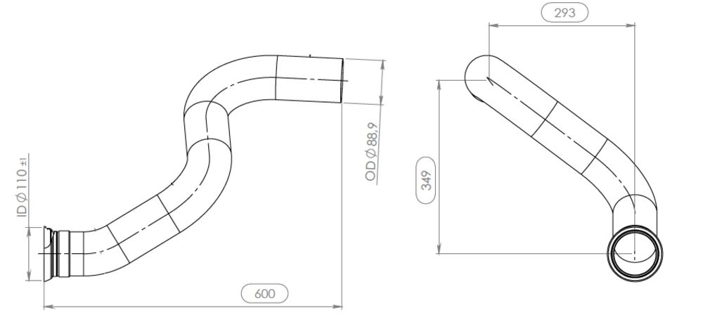 Trubka výfuku 590mm MERCEDES Atego od 01.1998 do 10.2004, Atego II od 01.2004