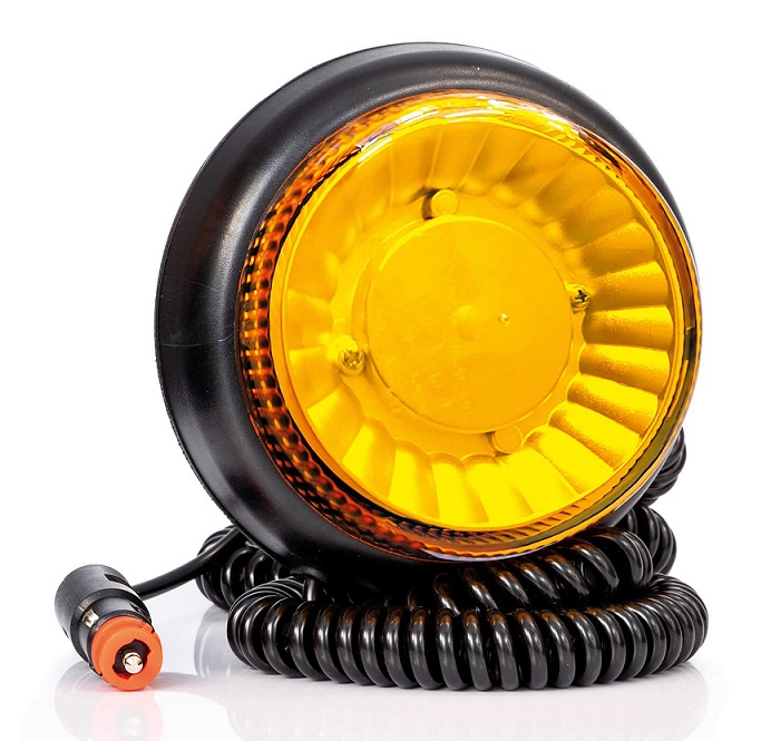 Maják výstražný dvojzáblesk 12V/24V LED oranžový, magnetický, spirálový kabel 3m