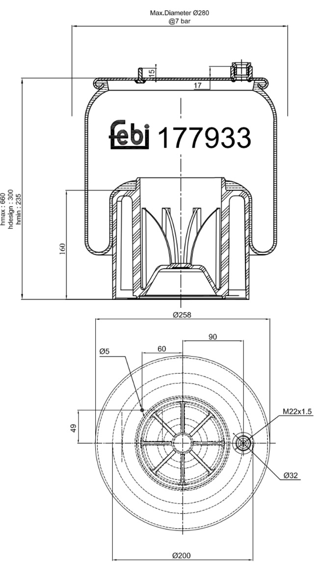 Vlnovec pérování kompletní - plastový zvon ZN L MERCEDES Actros MP4 Euro 6, Antos, Arocs