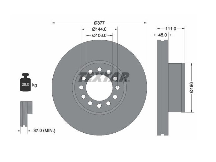 Kotouč brzdový 377x45x111  MAN TGA od 04.2000, TGM od 10.2005