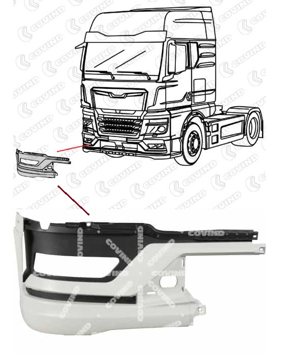 Roh nárazníku s otvorem pro mlhovku - bílý P MAN TGX, TGM Euro 6 od od 2021
