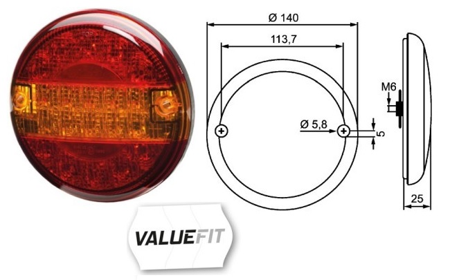 Svítilna zadní VALUEFIT 3-dílná L/P 10V/30V (brzda/směr/ obrys) 24xLED, s kabelem 260mm