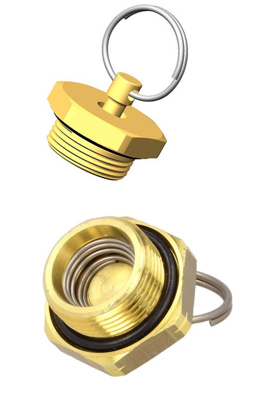 Zátka vypouštěcí s pružinou M22x1,5/ 0-0,8Mpa mosaz