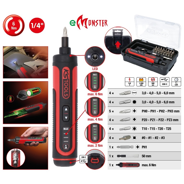 Utahovák ruční AKU 1/4" 3,6V / 1,5Ah s 27 ks bitů