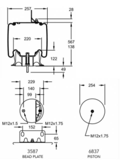 Vlnovec pérování kompletní - plastový zvon ZN Hendrickson DAF LF55, 95XF 