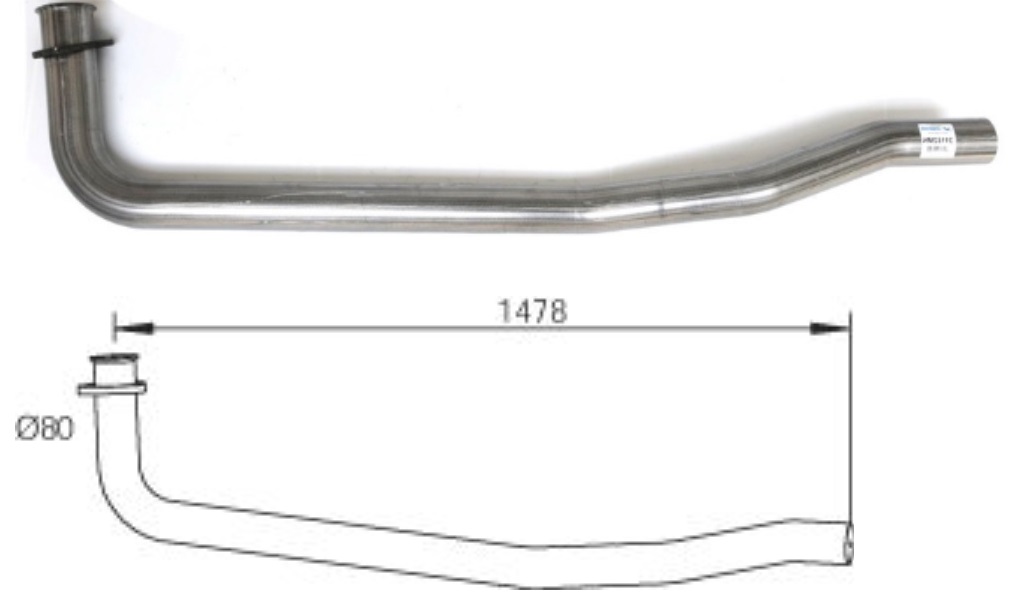 Trubka výfuku 1478mm MAN L2000 od 10.1993, M2000L od 08.1995, M2000M od 08.1995