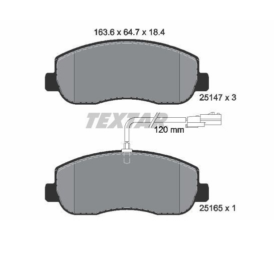 Deska brzdová 25147 Textar 163,6x64,7x18,4 PN RENAULT Master III 2.3D/3.0D, OPEL Movano