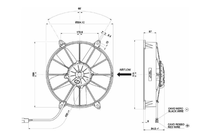 Ventilátor tlačný 280mm 24V/ 5 lopatek/ průtok 230m3/hod. SPAL