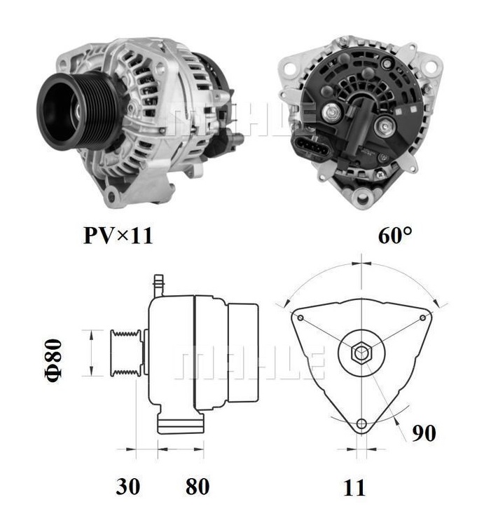 Alternátor 24V/ 80A s řemenicí MERCEDES Actros MP2/MP3, Atego, Atego 2, Axor, Axor 2