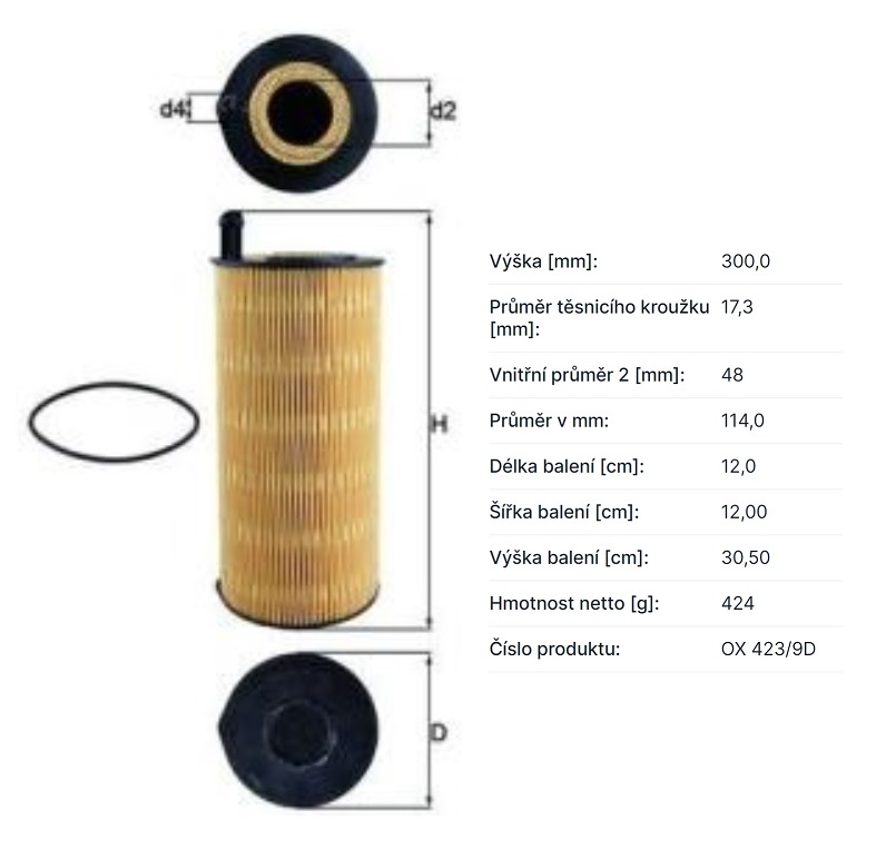 Filtr oleje s těsněním MERCEDES Actros MP4, Antos, Arocs OM470.903/OM470.906 od 07.11