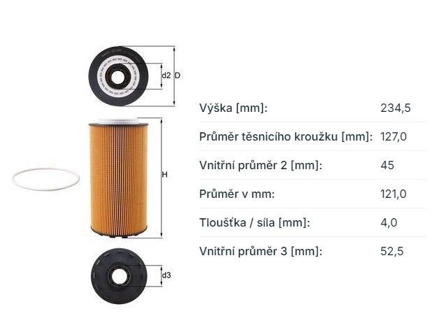 Filtr oleje DAF XF od 10.2012, CF od 05.2013, XF II od 06.2021, XG/XG+ od 06.2021
