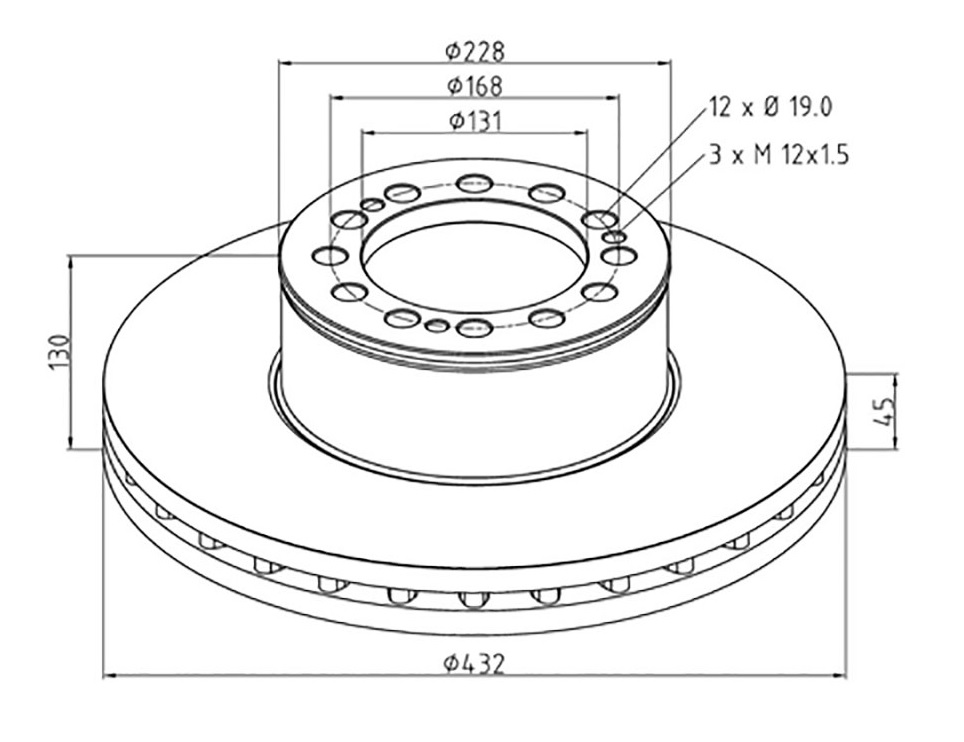 Kotouč brzdový 432x45x130 Knorr SB / SN7, Meritor D-Elsa2 MAN TGA, TGS, TGX