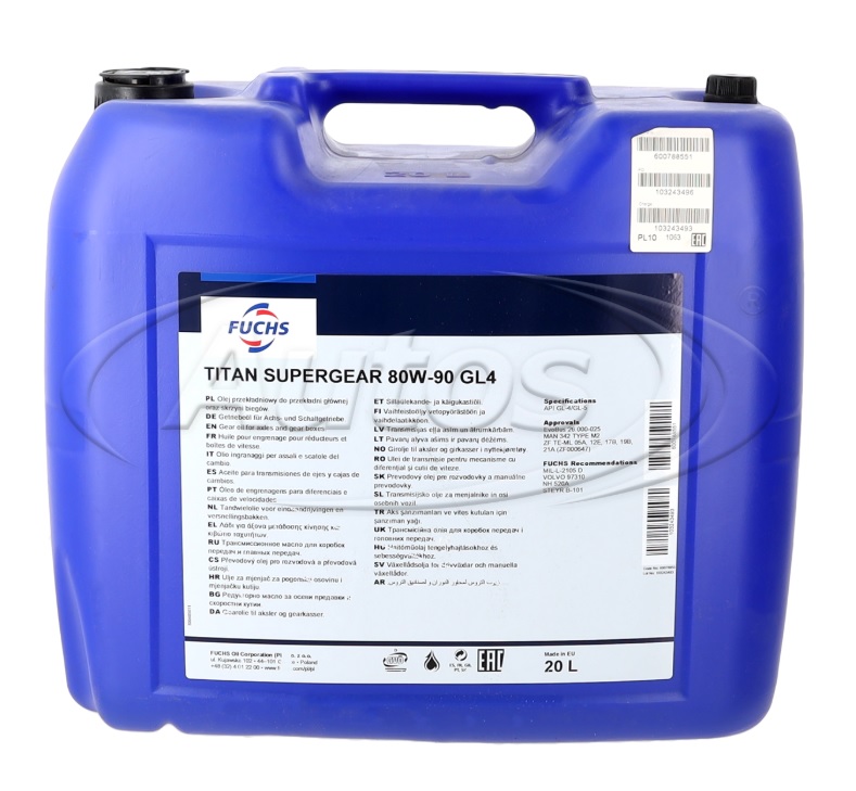 Olej převodový FUCHS TITAN SUPERGEAR GL-4 SAE 80W-90, 20 l