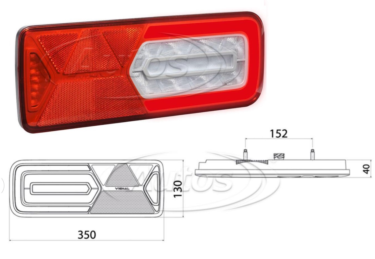 Svítilna zadní LED 24V P bez osvětlení SPZ, s trojúhelníkem, zásuvka 7pin AMP1,5