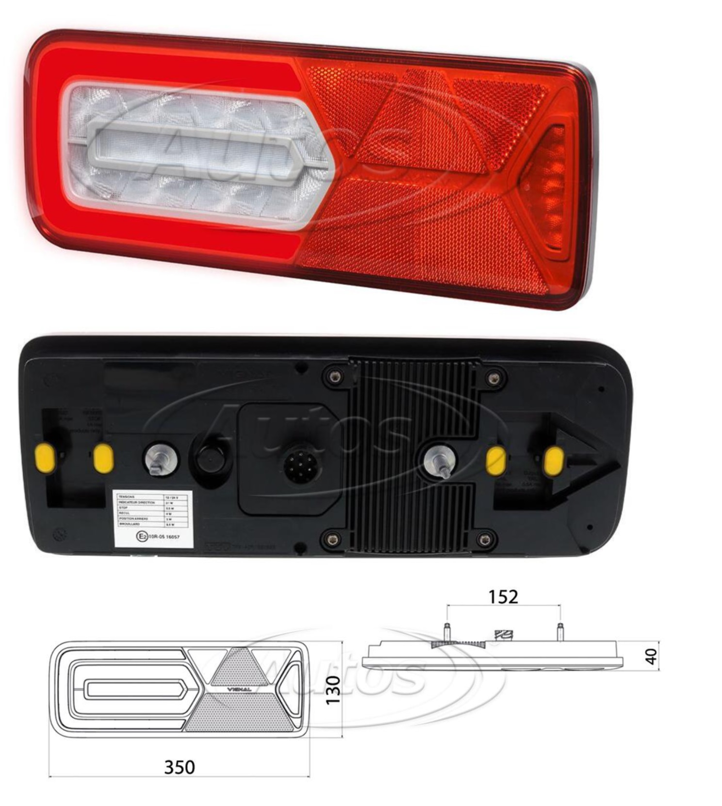 Svítilna zadní 5-dílná L 24V LED s trojúhelníkem a osvětlením SPZ, konektor AMP 1,5/7pin