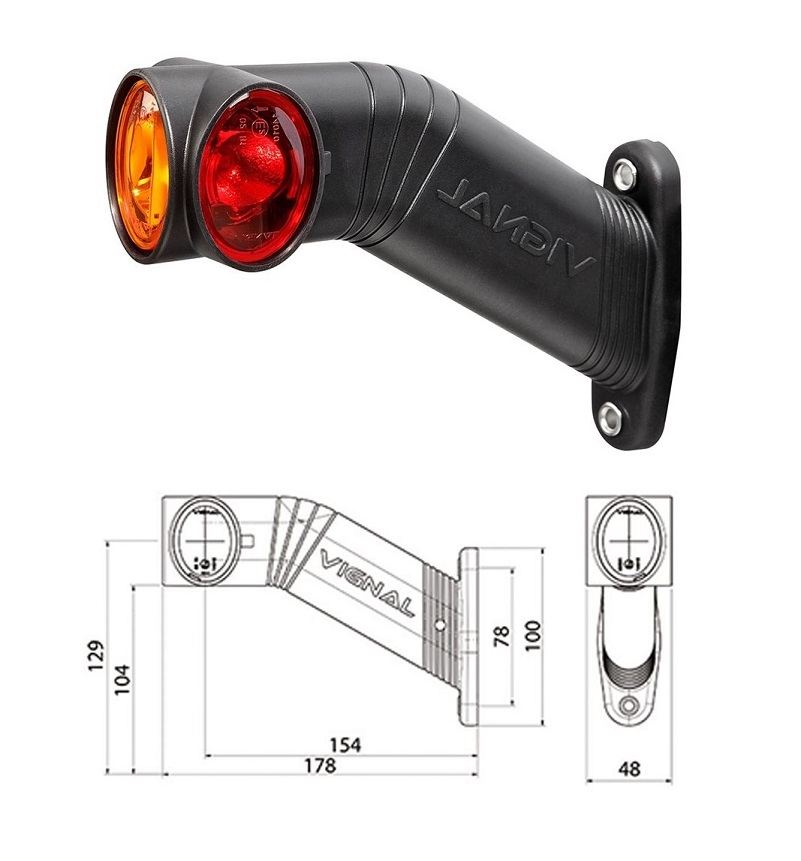 Svítilna poziční - tykadlo PRO-JET P 12V/24V - 1W LED č/ž/b s kabelem 1,75m bez koncovky