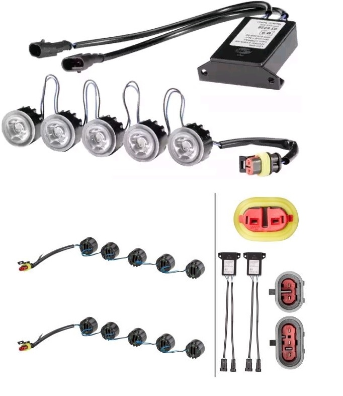 Svítilna denního svícení - sada 12V/24V 5xLED, kabel 12cm