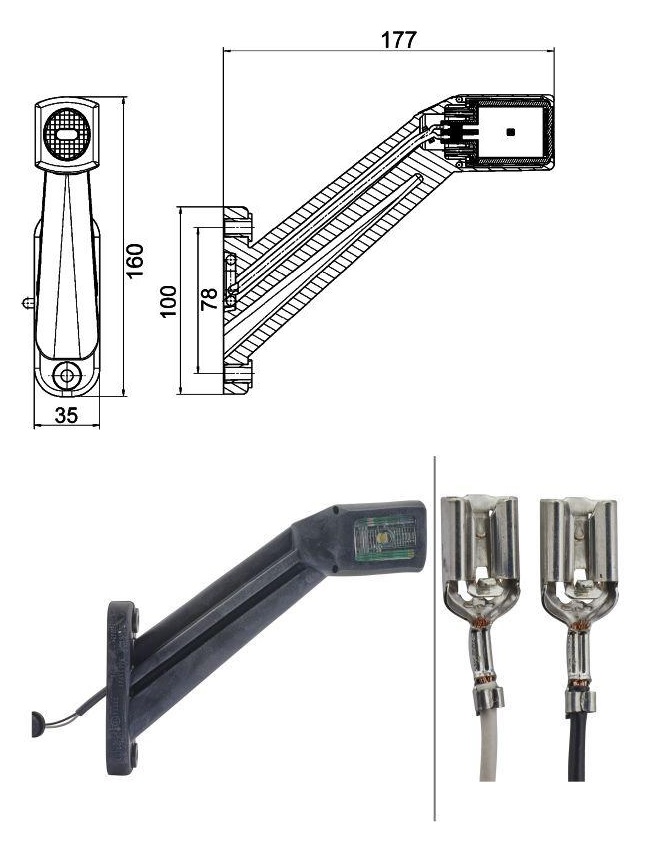 Svítilna poziční - tykadlo 12V/24V L LED bílo-červeno-oranžová,kabel 300mm