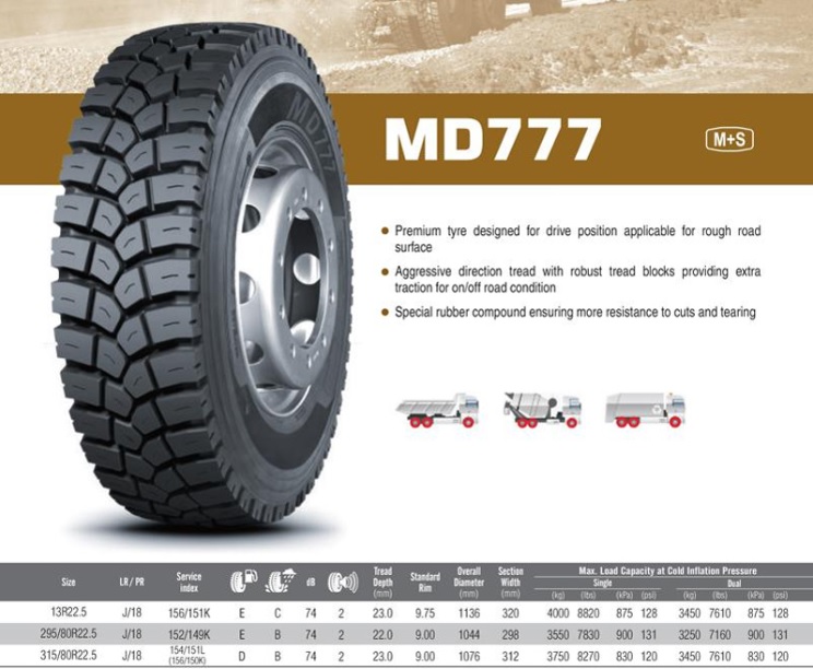 Pneumatika stavební 295/80 R22,5" MD777   152/149K  18PR TL/ univerzální