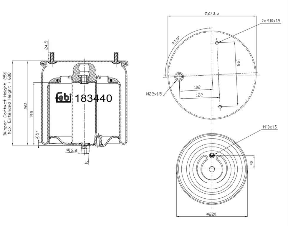 Vlnovec pérování kompletní - železný zvon PN L DAF CF od 2013, XF od 2021, XG/XG+ od 2021