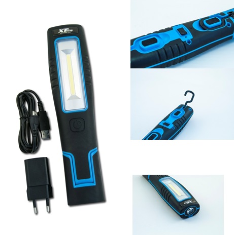 Svítilna dílenská XT Line LED COBALT 3W+1xLED 1W, magnetický+háček, kloub 180°, 220V+12V