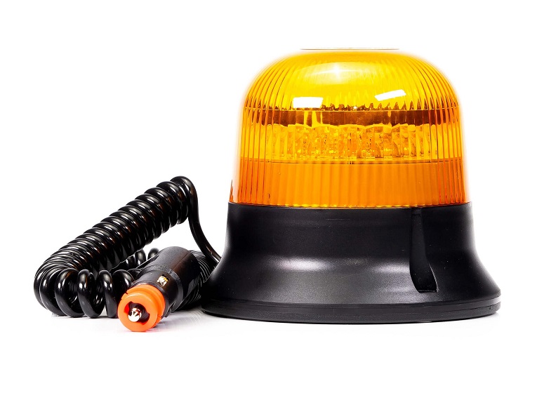 Maják výstražný jednozáblesk 12V/24V LED IP68 oranžový, magnetický+pevná montáž, kabel 3m