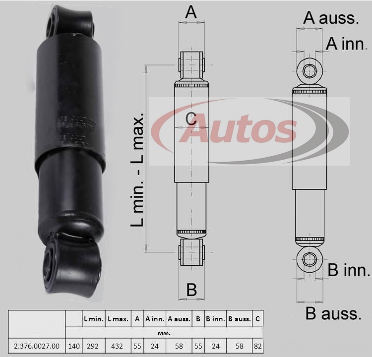 Tlumič pérování O/O 24x55-292/432 P50x140D BPW,SAF 