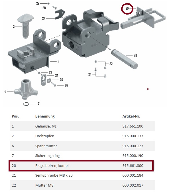 Šroub zajišťovací tyče JOST FB 88 - 14 V 