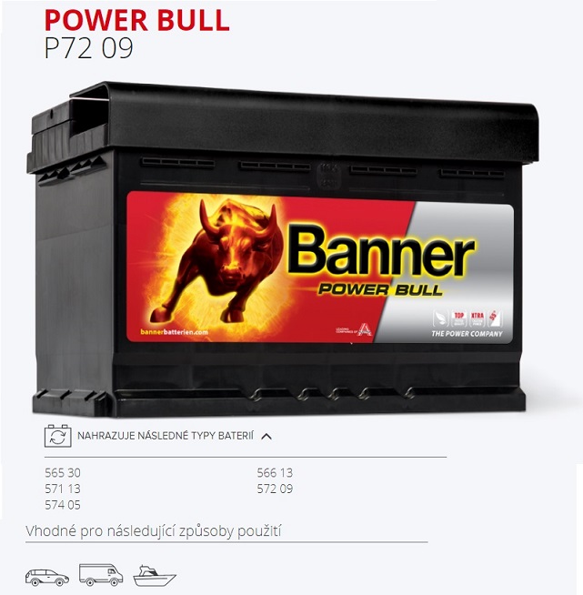 Autobaterie BANNER  72Ah/670A Power Bull /278x175x175/