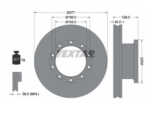 Kotouč brzdový 377x45x128 PN/ZN MAN M2000L/M/ME/TGM
