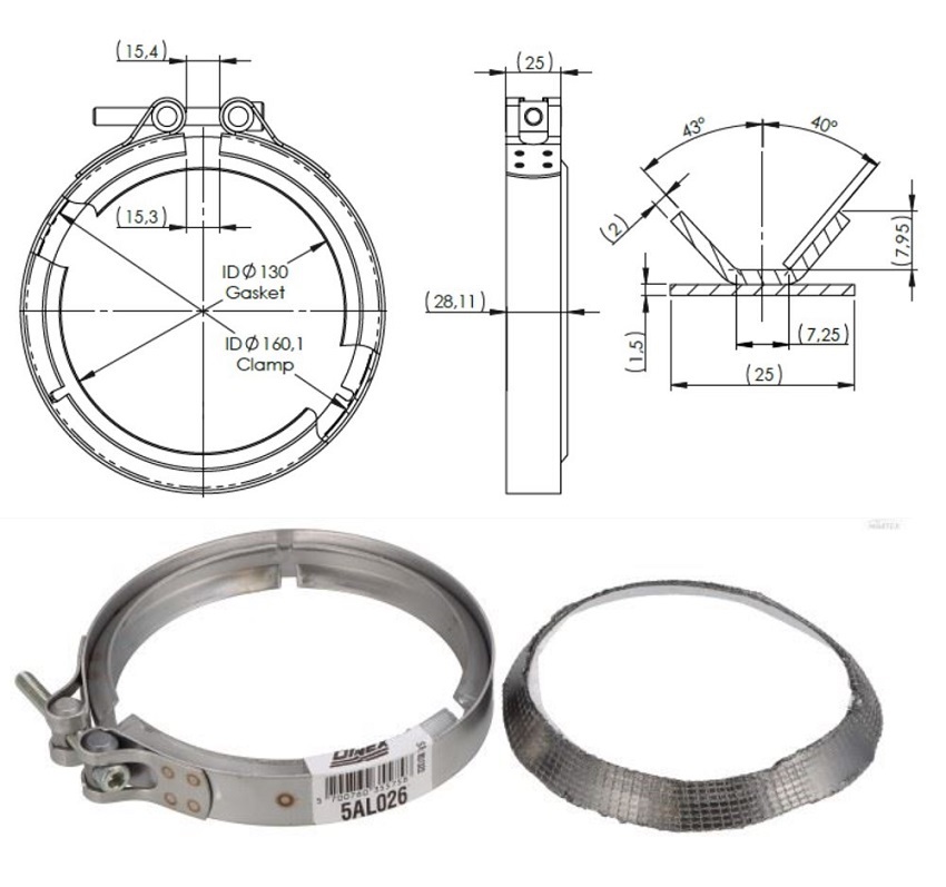 Objímka trubky výfuku pr.130/160 s těsněním - sada MERCEDES Actros MP4/MP5 