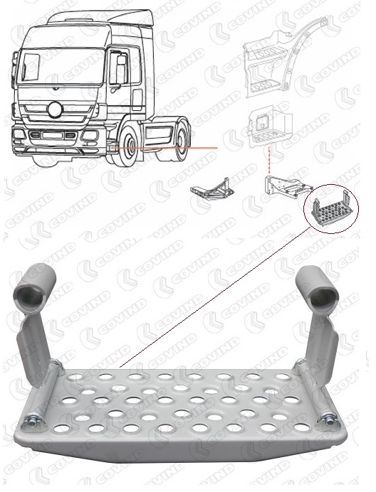 Schod závěsný kabiny - spodní L/P MERCEDES Actros MP2/MP3