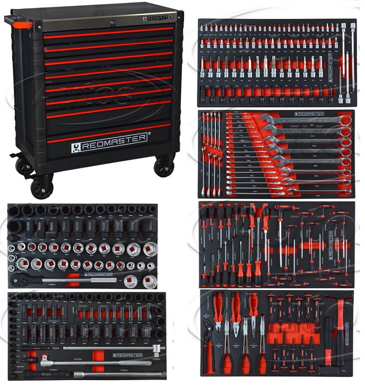 Vozík dílenský na nářadí 8 zásuvek + 431 ks nářadí  REDMASTER