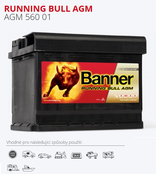 Autobaterie BANNER  60Ah/640A Running Bull AGM Start-Stop s rekuperací /241x175x190/   