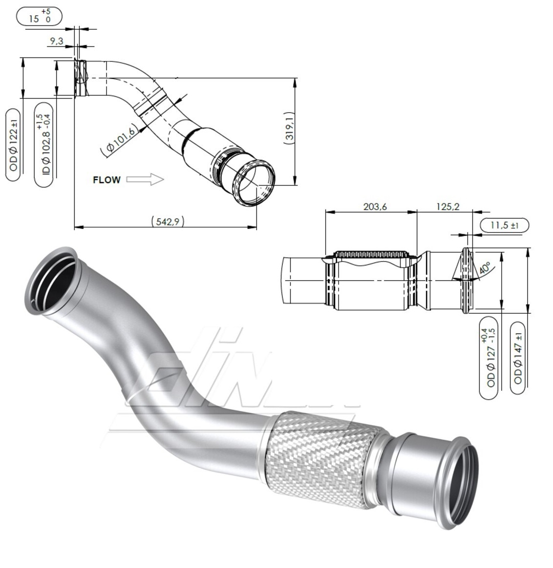 Trubka výfuku s pružným dílem 820mm RVI C,K,T Euro 6