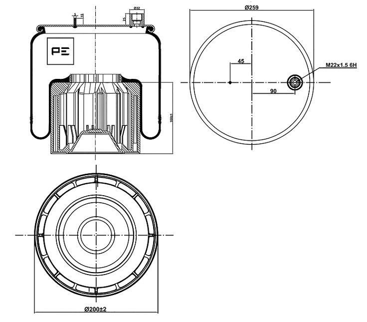 Vlnovec pérování kompletní - plastový zvon ZN MERCEDES Actros MP4