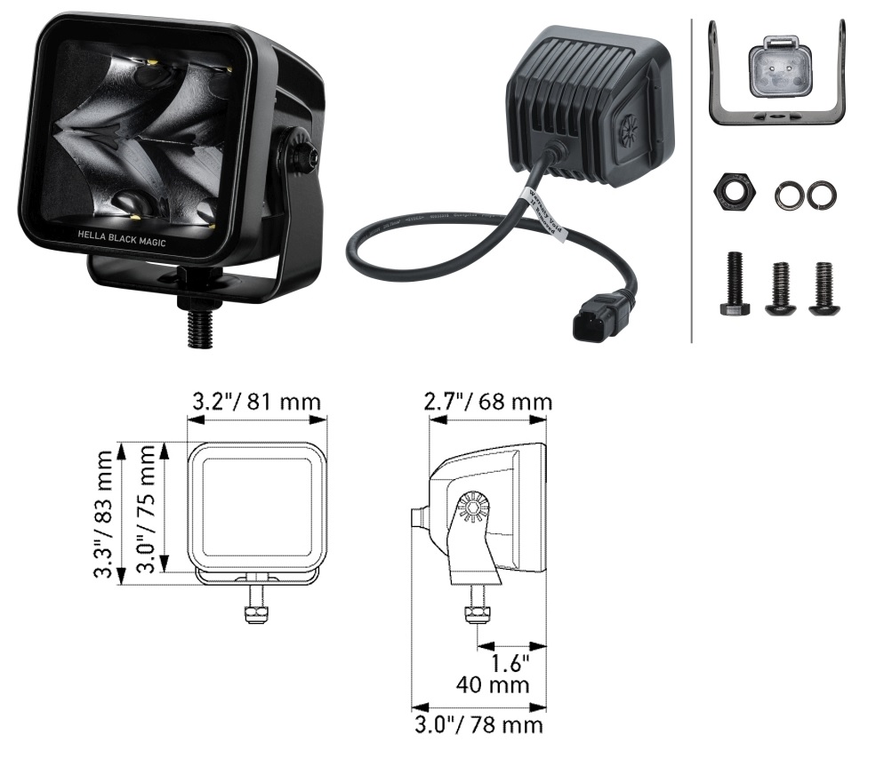 Svítilna pracovní 12V/24V 4xLED Black Magic Cube 3,2" 3000lm/5700K kabel 0,5m
