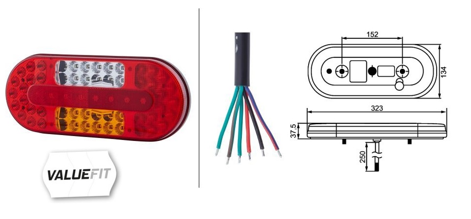 Svítilna zadní sdružená 6dílná P 12V/24V LED Valuefit /brzda,směr,zpátečka,poziční,mlha/