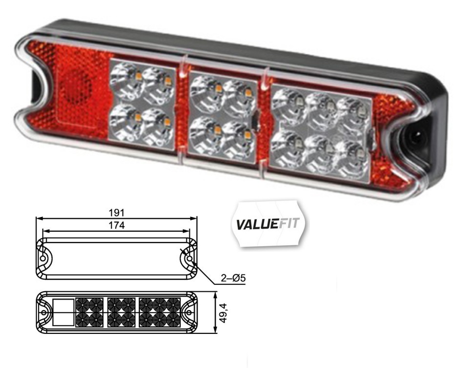 Svítilna zadní sdružená L/P 12V/24V 18xLED Valuefit /brzda/směr/poziční/zpátečka/