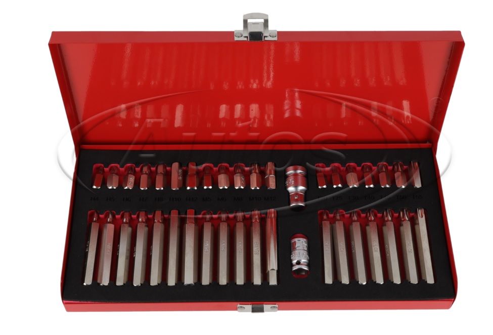 Sada bitů 40 ks -profily HEX/TORX/XZN + 3/" nástavec s adaptéry