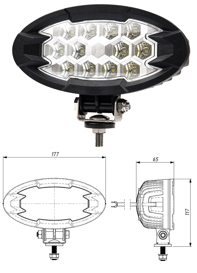 Světlomet pracovní 12V/24V 26W 12xLED Raptor L/P 2500lm/rozptýlené, kabel 1,5m