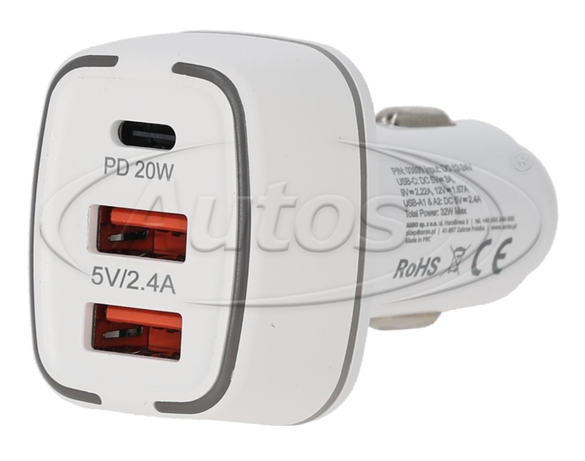 Autoadaptér - univerzální nabíječka do auta 12V / 24V  2xUSB-A / USB-C 32W