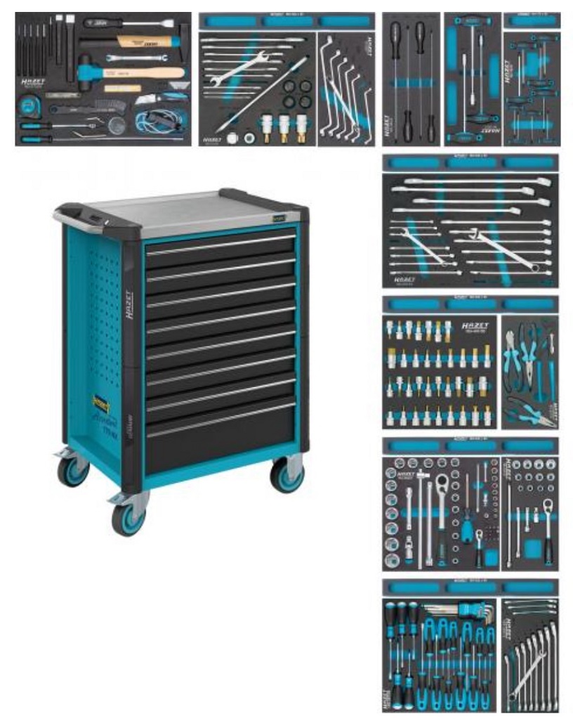 Vozík na nářadí 8 zásuvek + 244 ks nářadí HAZET