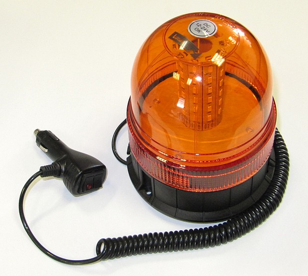 Maják výstražný 3-funkční 12V/24V LED oranžový, magnetický+pevná montáž, kabel 2,0m