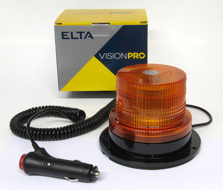 Maják výstražný 3-funkční 12V/24V LED, oranžový,  magnetický+pevná montáž, kabel 2m